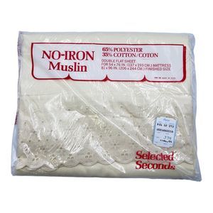 Vtg No Iron Luxury Muslin Pequot Double Flat Sheet White/Ivory 81x96 NOS